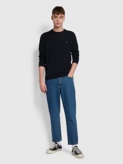 Farah Mullen Organic Cotton Crew Neck Jumper In True Navy