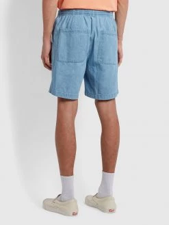 Farah Redwald Organic Denim Drawstring Shorts In Stone Wash