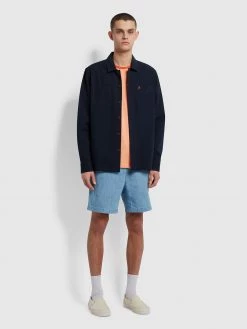 Farah Redwald Organic Denim Drawstring Shorts In Stone Wash