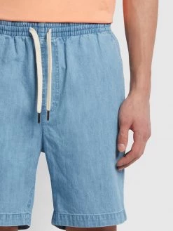 Farah Redwald Organic Denim Drawstring Shorts In Stone Wash