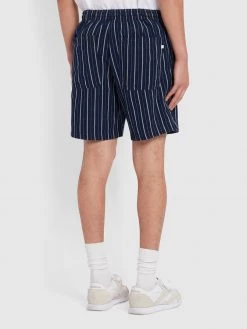 Farah Redwald Indigo Stripe Organic Cotton Shorts In Mid Indigo