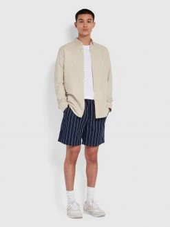 Farah Redwald Indigo Stripe Organic Cotton Shorts In Mid Indigo