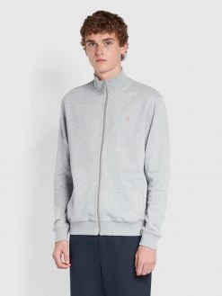 Farah Vance Organic Cotton Full Zip Sweatshirt In Light Grey Marl CLOTHING
