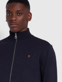Farah CLOTHING Vance Organic Cotton Full Zip Sweatshirt In True Navy