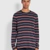 Farah T-Shirts Duncan Slim Fit Long Sleeve Organic Cotton T-Shirt In True Navy 1 Farah T-Shirts Duncan Slim Fit Long Sleeve Organic Cotton T-Shirt In True Navy