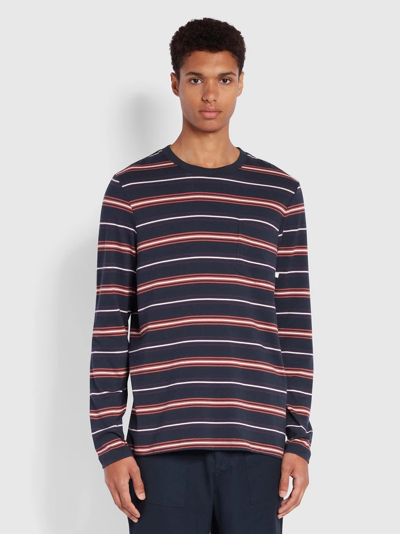 Farah T-Shirts Duncan Slim Fit Long Sleeve Organic Cotton T-Shirt In True Navy 3 Farah T-Shirts Duncan Slim Fit Long Sleeve Organic Cotton T-Shirt In True Navy