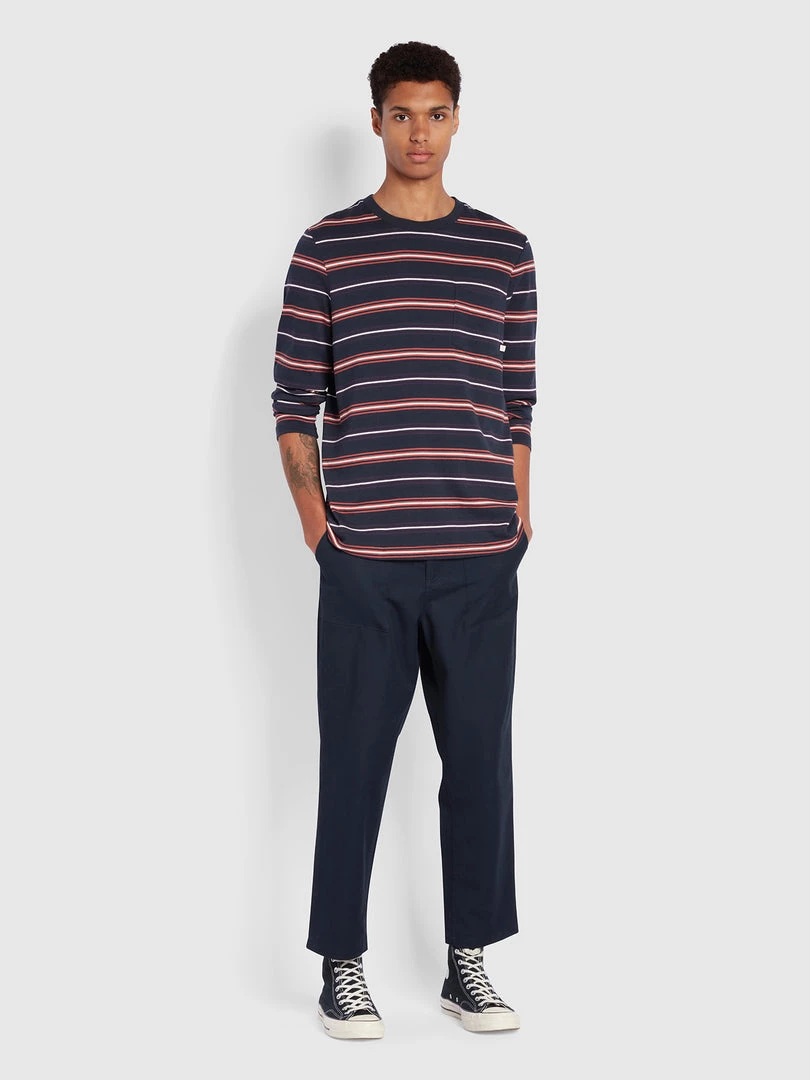 Farah T-Shirts Duncan Slim Fit Long Sleeve Organic Cotton T-Shirt In True Navy 4 Farah T-Shirts Duncan Slim Fit Long Sleeve Organic Cotton T-Shirt In True Navy