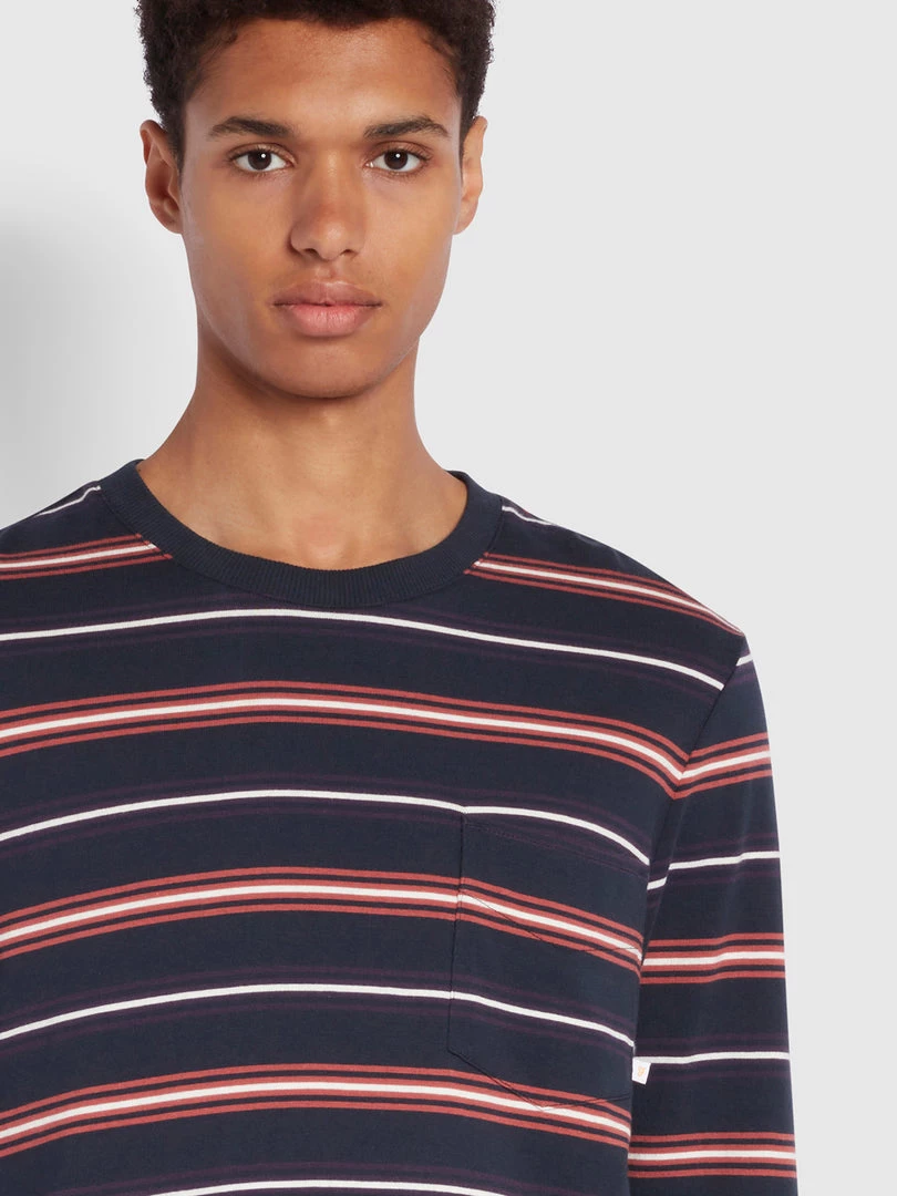 Farah T-Shirts Duncan Slim Fit Long Sleeve Organic Cotton T-Shirt In True Navy 5 Farah T-Shirts Duncan Slim Fit Long Sleeve Organic Cotton T-Shirt In True Navy