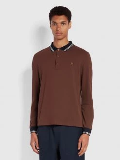 Stanton Slim Fit Long Sleeve Organic Cotton Polo Shirt In Farah Burgundy Polos