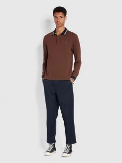 Stanton Slim Fit Long Sleeve Organic Cotton Polo Shirt In Farah Burgundy Polos 9 Stanton Slim Fit Long Sleeve Organic Cotton Polo Shirt In Farah Burgundy Polos