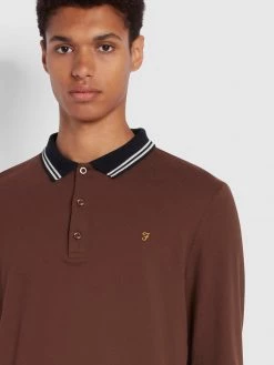 Stanton Slim Fit Long Sleeve Organic Cotton Polo Shirt In Farah Burgundy Polos 10 Stanton Slim Fit Long Sleeve Organic Cotton Polo Shirt In Farah Burgundy Polos