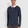 Farah Holstrom Regular Fit Long Sleeve Organic Cotton Polo Shirt In True Navy 2 Farah Holstrom Regular Fit Long Sleeve Organic Cotton Polo Shirt In True Navy