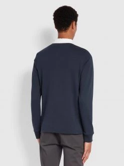 Farah Holstrom Regular Fit Long Sleeve Organic Cotton Polo Shirt In True Navy