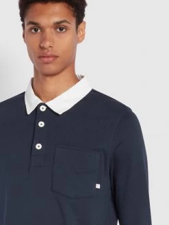 Farah Holstrom Regular Fit Long Sleeve Organic Cotton Polo Shirt In True Navy