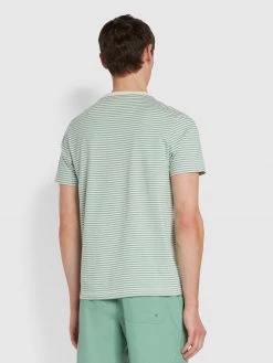 Farah Daytona Slim Fit Striped Organic Cotton T-Shirt In Jade Green T-Shirts