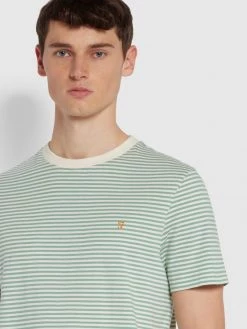 Farah Daytona Slim Fit Striped Organic Cotton T-Shirt In Jade Green T-Shirts