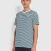 Farah Daytona Slim Fit Striped Organic Cotton T-Shirt In Teal 2 Farah Daytona Slim Fit Striped Organic Cotton T-Shirt In Teal