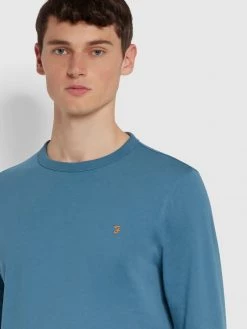 Farah Worthington Slim Fit Long Sleeve Organic Cotton T-Shirt In Saxe