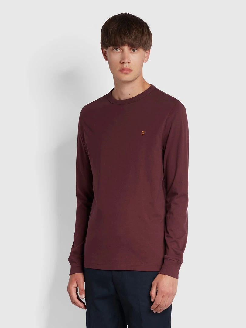 T-Shirts Worthington Slim Fit Long Sleeve Organic Cotton T-Shirt In Farah Red 3 T-Shirts Worthington Slim Fit Long Sleeve Organic Cotton T-Shirt In Farah Red