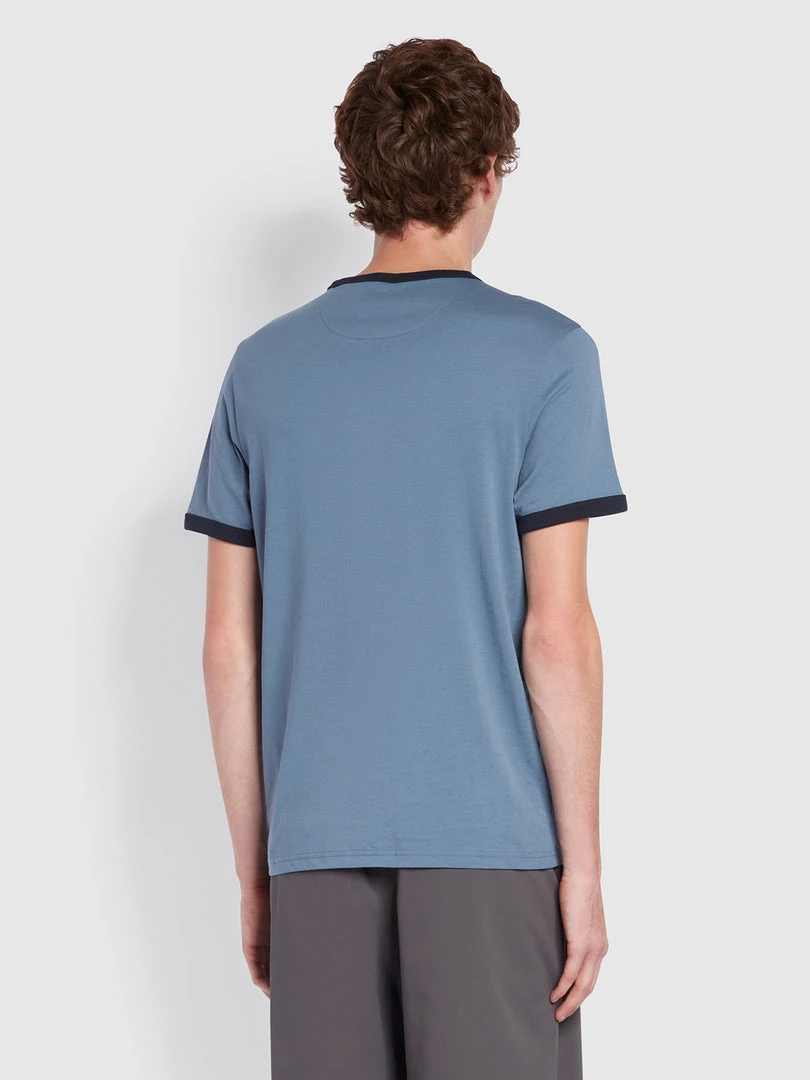 Farah Groves Slim Fit Organic Cotton Ringer T-Shirt In Bowrey Blue 6 Farah Groves Slim Fit Organic Cotton Ringer T-Shirt In Bowrey Blue