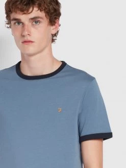 Farah Groves Slim Fit Organic Cotton Ringer T-Shirt In Bowrey Blue 8 Farah Groves Slim Fit Organic Cotton Ringer T-Shirt In Bowrey Blue