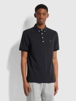 Farah Ricky Slim Fit Organic Cotton Polo Shirt In Black CLOTHING