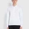 Farah Haslam Slim Fit Long Sleeve Organic Cotton Polo Shirt In White NEW IN 1 Farah Haslam Slim Fit Long Sleeve Organic Cotton Polo Shirt In White NEW IN