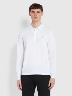 Cheap Farah Store 6 Farah Haslam Slim Fit Long Sleeve Organic Cotton Polo Shirt In White NEW IN