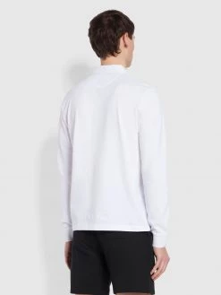 Farah Haslam Slim Fit Long Sleeve Organic Cotton Polo Shirt In White NEW IN 9 Farah Haslam Slim Fit Long Sleeve Organic Cotton Polo Shirt In White NEW IN