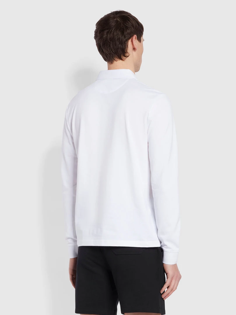 Farah Haslam Slim Fit Long Sleeve Organic Cotton Polo Shirt In White NEW IN 6 Farah Haslam Slim Fit Long Sleeve Organic Cotton Polo Shirt In White NEW IN