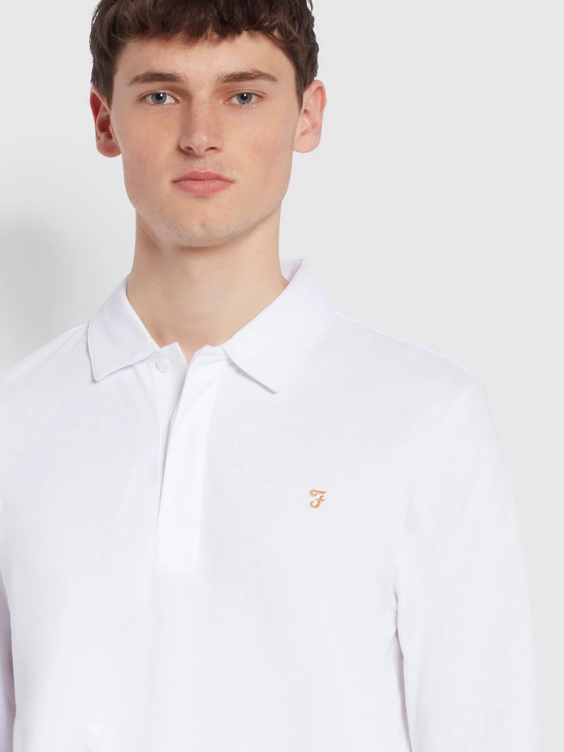 Farah Haslam Slim Fit Long Sleeve Organic Cotton Polo Shirt In White NEW IN 5 Farah Haslam Slim Fit Long Sleeve Organic Cotton Polo Shirt In White NEW IN