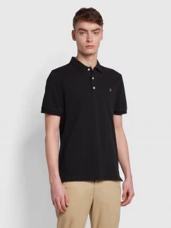 Farah Blanes Slim Fit Organic Cotton Polo Shirt In Black CLOTHING