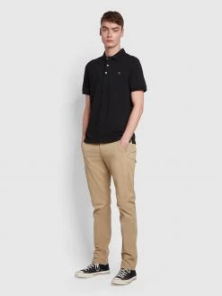 Farah Blanes Slim Fit Organic Cotton Polo Shirt In Black CLOTHING