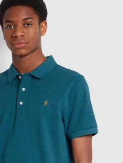 Farah Blanes Slim Fit Organic Cotton Polo Shirt In Teal Marl
