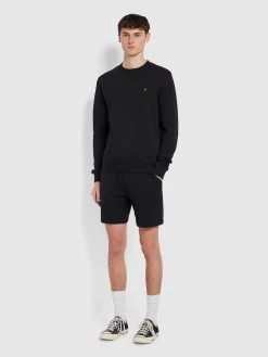 Farah Tim Tall Fit Organic Cotton Crew Neck Sweatshirt In Black