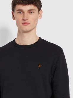 Farah Tim Organic Cotton Crew Neck Sweatshirt In Black CLOTHING