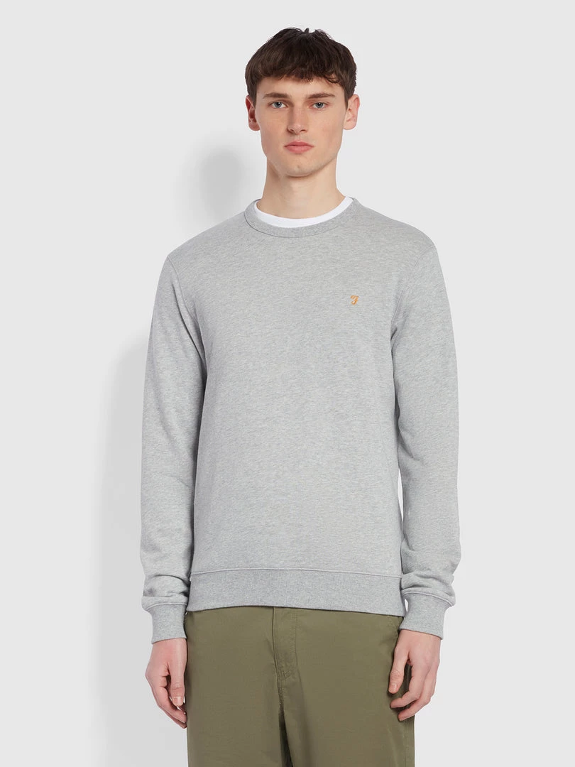 Farah Tim Organic Cotton Crew Neck Sweatshirt In Light Grey Marl 3 Farah Tim Organic Cotton Crew Neck Sweatshirt In Light Grey Marl