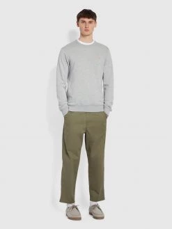 Farah Tim Organic Cotton Crew Neck Sweatshirt In Light Grey Marl