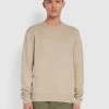 Farah Tim Organic Cotton Crew Neck Sweatshirt In Smoky Brown Marl Jeans