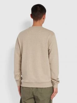 Farah Tim Organic Cotton Crew Neck Sweatshirt In Smoky Brown Marl Jeans