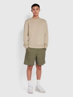 Farah Tim Tall Fit Organic Cotton Crew Neck Sweatshirt In Smoky Brown Marl