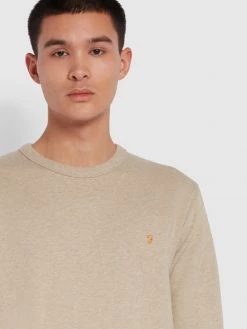 Farah Tim Organic Cotton Crew Neck Sweatshirt In Smoky Brown Marl Jeans