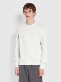 Farah Tim Organic Cotton Crew Neck Sweatshirt In Chalk Marl