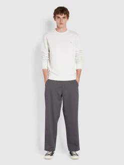 Farah Tim Organic Cotton Crew Neck Sweatshirt In Chalk Marl