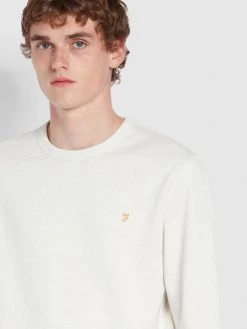 Farah Tim Organic Cotton Crew Neck Sweatshirt In Chalk Marl