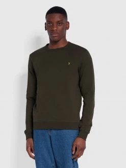 Farah CLOTHING Tim Organic Cotton Crew Neck Sweatshirt In Evergreen