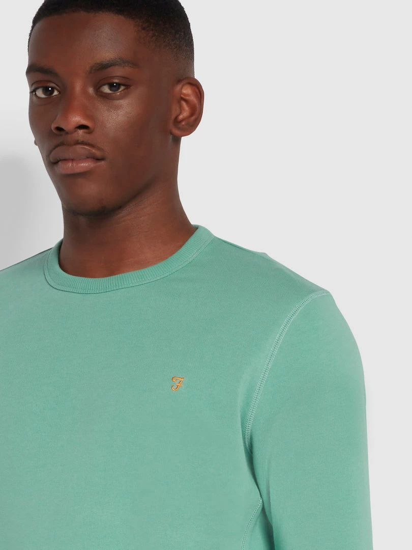 Farah CLOTHING Tim Organic Cotton Crew Neck Sweatshirt In Jade Green 5 Farah CLOTHING Tim Organic Cotton Crew Neck Sweatshirt In Jade Green