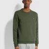 Farah Jeans Tim Organic Cotton Crew Neck Sweatshirt In Evergreen Marl