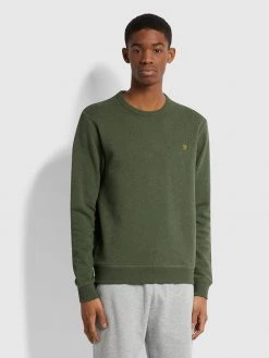 Farah Jeans Tim Organic Cotton Crew Neck Sweatshirt In Evergreen Marl