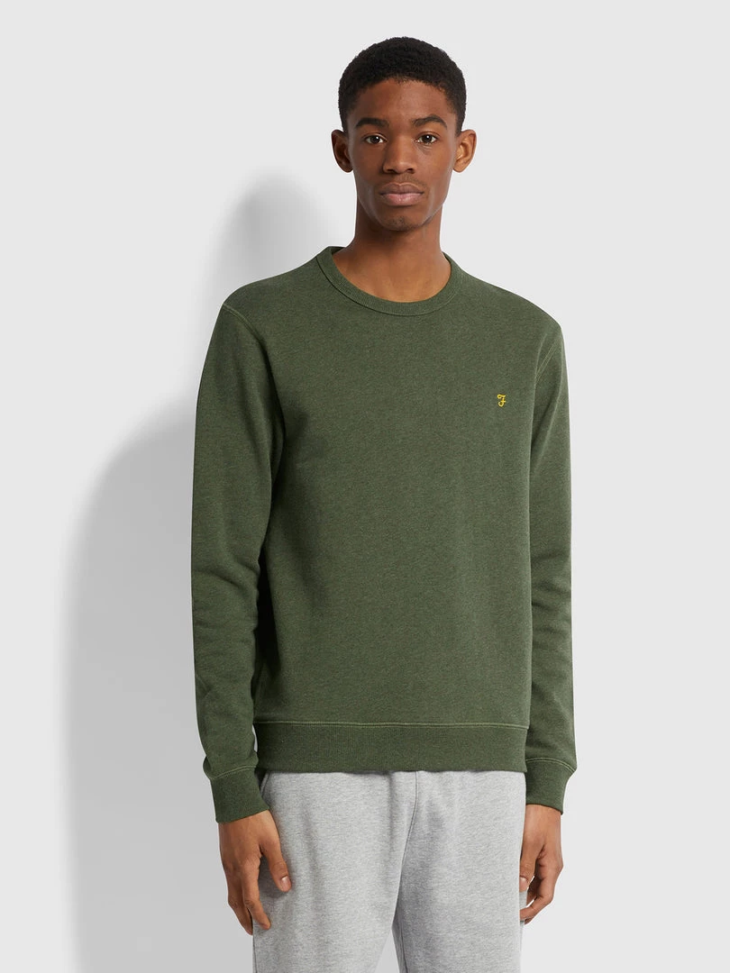 Farah Jeans Tim Organic Cotton Crew Neck Sweatshirt In Evergreen Marl 3 Farah Jeans Tim Organic Cotton Crew Neck Sweatshirt In Evergreen Marl